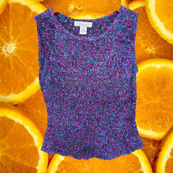 Silk Assets Purple Black Blue Silk Blend Sleeveless Top Size Large - Picture 3 of 6